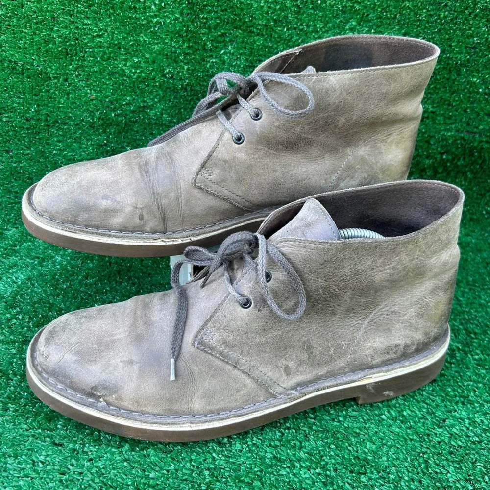 Clarks Bushacre 2 Grey Leather Chukka Desert Boots Mens 10.5 26113064‎